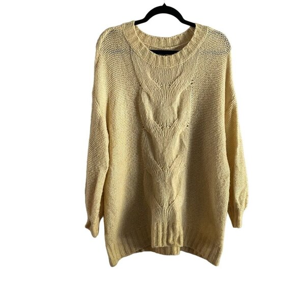 Aerie Wmn M Yellow Wool Blend Crew Neck Happy Place Oversized Cable Knit Sweater - Picture 3 of 11
